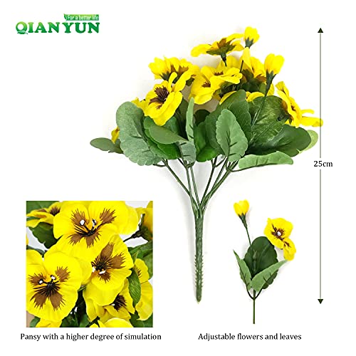 8 Bundles Fake Flowers Pansy Small Wild Flower Daisy Faux Plastic Purple Flowers for Home Wedding Kitchen Garden Table Centerpieces Indoor Outdoor Decor (Yellow) - color: Yellow