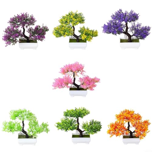 Bonsai Pine Tree, Fake Potted Bonsai Simulation Decorative Ornaments Home Office Desk Decor(Pink)