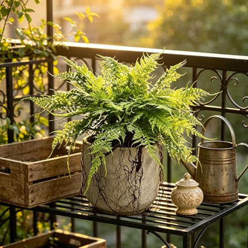 Hrobek 2 Pack Ferns Artificial Hanging Plants for Outdoor Fake Faux Fern Plants with Roots, UV Resistant Greenery Plants for Indoor Home Patio Porch Decor - color: Asparagus Fern