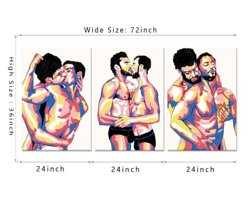 Large Size 3 Panels Sexy Men Gay Wall Art Canvas Paintings Colorful Nordic Sexy Home Wall Decoration Poster for Living Room Bedroom Wooden Inner Framed Ready to Hang-24x36 inch x 3pcs - color: Art08, size: 24x36x3pcs