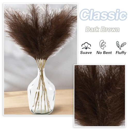 12 Pcs Dark Brown Faux Pampas Grass Decor 38"/3.1FT Tall Fake Pompas Floral Large Artificial Pompous Grass Branches Plants for Floor Vase Filler Home Boho Decoration - color: Dark Brown