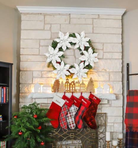 Briful 9'' Poinsettias Artificial Christmas Flowers 8PCS White Glitter Christmas Poinsettia Decorations Ornament Flowers for Xmas Tree Wreath Garland Mantle Winter Holiday Decor - color: White