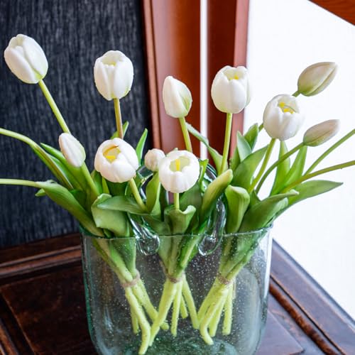 Artificial Tulips Flowers,Soft Touch Latex Bouquet, Fake Tulips,Spring Wedding Home Room Table Centerpiece Decor - color: 15pcs White(no Vase)