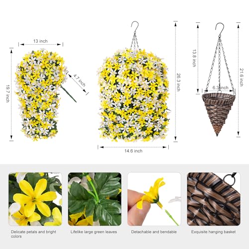 Hoppwodd Artificial Flower for Outdoors 4pcs Fake Lily Hanging Flower Baskets for Outside UV Resistant Silk Faux Long Trailing Vines for Garden Porch Patio, White & Yellow - color: White & Yellow