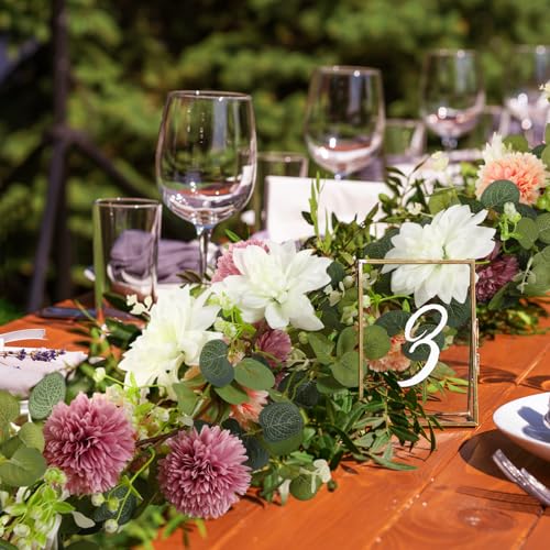Giegxin 1 Pack 6 ft Artificial Flower Garland with Dahlias and Chrysanthemum Dusty Pink Summer Eucalyptus Greenery Garland for Wedding Porch Stair Table Centerpieces Baby Shower Birthday Decor - style: Chrysanthemum