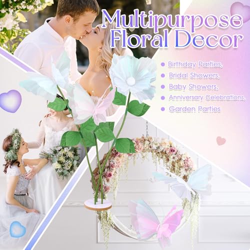 Havawish 5.2ft Giant Butterfly Decoration Huge Artificial Gauze Butterflies with Standing Base for Wedding Church Party Birthday Home Garden Backdrop Decorations(3 Pcs,White,Pink,Butterfly and Flower) - color: White,pink, size: Butterfly and Flower
