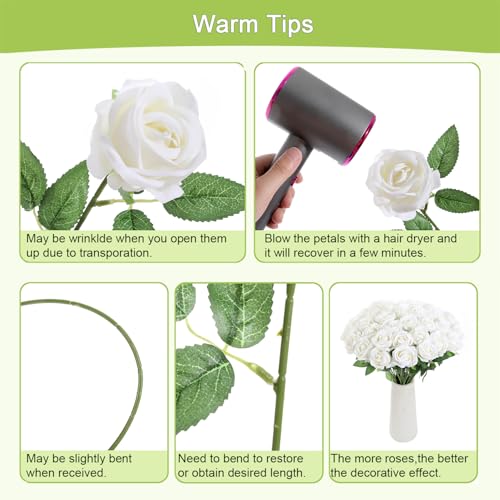 12Pcs White Roses Artificial Flowers Fake Roses Faux Velvet Silk Flower for Home Wedding Decoration (Pearl Rose, White) - color: Pearl Roses - White 12p