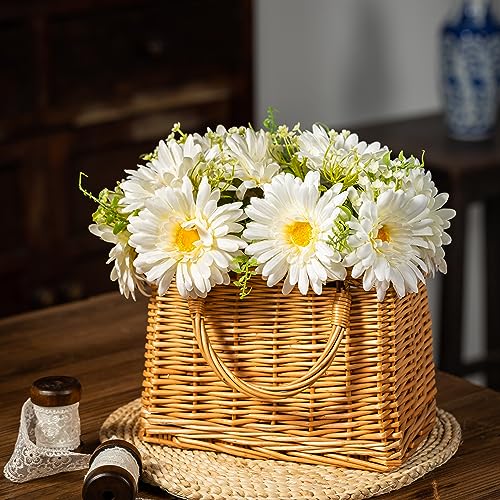 TOPIA Fake Flowers Artificial Gerbera Daisies Bouquet Silk White 10 Stems Match with Wild Flowerets