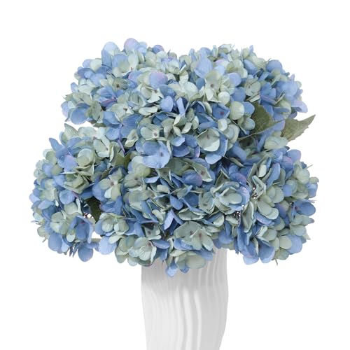 6PCS Realistic Artificial Silk Hydrangea Flowers, Premium Fake Hydrangea Flowers Bouquet with Stems, Full Faux Hydrangea Blooms for Home Wedding Table Party Office Decorations(Deep Lake Blue) - color: Deep Lake Blue