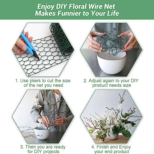 Floral Chicken Wire for Craft,4 x 118 Inch Lightweight Galvanized Hexagonal Chicken Wire Netting, 2mm Thickness Chicken Wire Fence for Garden Poultry, Chicken Wire Mesh with Gloves, Wire Ties, Plier - size: 4 x 118 Inch