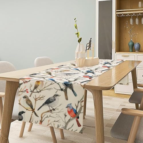 Birds Spring Table Runner, Colorful Birds Branches Seasonal Kitchen Dining Table Decoration for Home Party Decor 13x36 Inch - color: Bird_2, size: 13x36inch