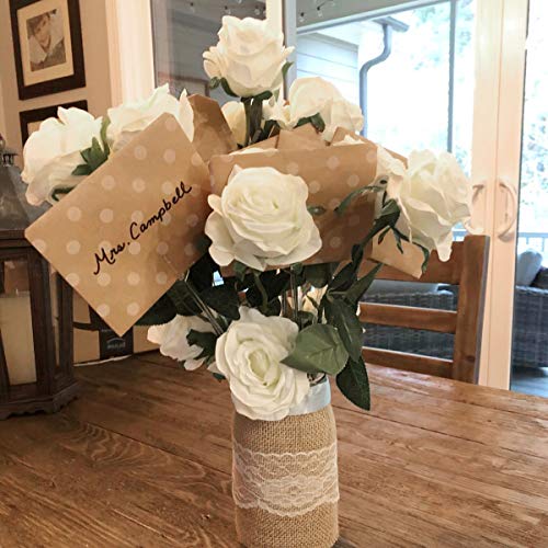 Veryhome Artificial Flowers Silk Roses Fake Bridal Wedding Bouquet for Home Garden Party Floral Decor 10 Pcs (White Curved stem) - color: Blooming Rose - White
