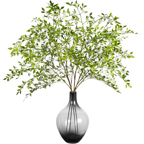 Ttranewsoo Artificial Greenery Stems, 43.3" Nandina Branches Tall Faux Plant Stems for Vase, Greenery Decor Stems Leaves Bunches for Shop Garden Office Home Décor(4Pcs,Green) - color: Green 4pcs