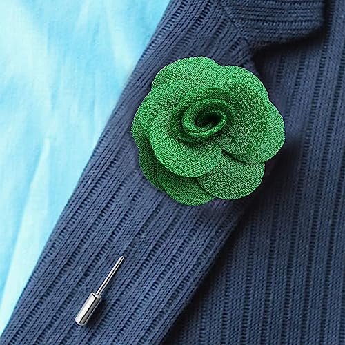 Rhungift Men's Camellia Flower Lapel Pin Handmade Rose Boutonniere Stick Brooch for Suits Wedding Party Groom Multicolor Men Women - color: Green