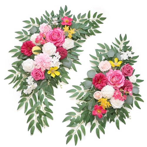 Artificial Wedding Arch Flowers Kit(Pack of 2) for Wedding Arch, Bridal Shower, Ceremony and Reception Backdrop Decoration (Bright Pink) - color: Bright Pink