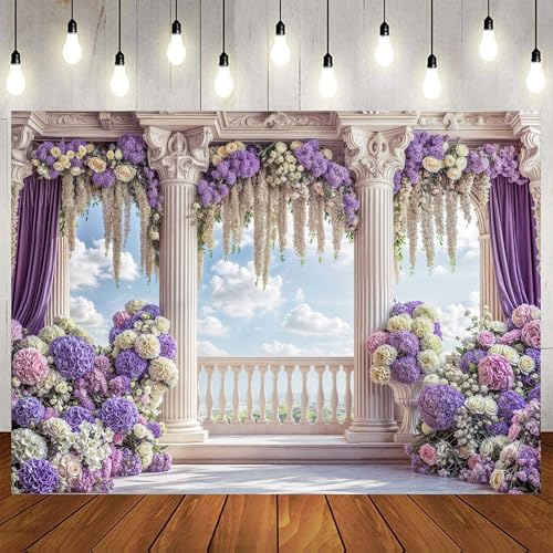 6 x 4 ft Wedding Floral Backdrop Purple Flower Wall Photography Backdrops for Wedding Bridal Shower Engagement Anniversary Party Cake Table Decor Photo Background Booth Studio Wall Decor Banner - color: Multi03, size: 6X4FT