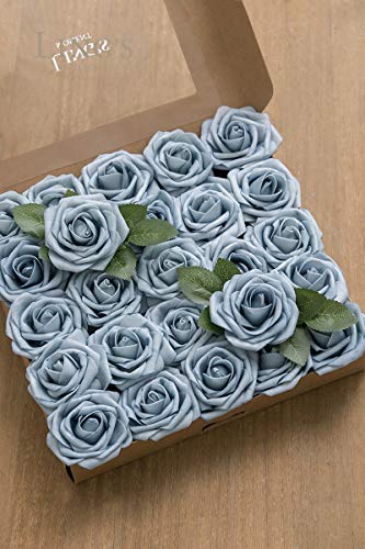 Ling's moment Artificial Roses, Dusty Blue, 3 Inch 50 Pcs | Foam Material, With Stems, DIY Floral, Wedding/Party Decor, Centerpieces/Bouquet - color: Blu- Dusty Blue, size: 50Pcs