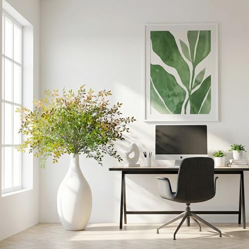 Fake Plants Eucalyptus Stems,Plastics Ficus Stems for Vase Artificial Plants,Greenery Stems for Vase Faux Plants Indoor,43.3" Faux Greenery Indoor Vase Fillers for Home Decor(6pcs Orange) - color: Orange1