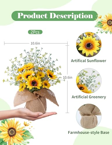Sunflower Kitchen Decor, Centerpieces for Tables, 2 Pcs Sunflower Table Decorations for Home, Fake Artificial Sunflowers in Burlap Bag Vase, Brighten Your Home Indoor Outdoor Decorations - style: 2 Pcs