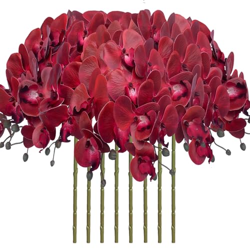 FagusHome 8 Pcs Artificial Phalaenopsis Flowers 32 Inch Artificial Orchid Flowers Fake Flowers Stem Plants for Home Décor (Red) - color: Red