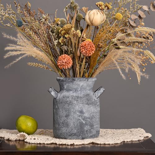 Quoowiit Ceramic Rustic Farmhouse Vase, Distressed Decorative Flower Vases for Home Decor, Ideal Shelf Decor, Black Boho Vase for Living Room Bedroom Kitchen Office Centerpiece Table Decorations - color: 6 Inch-grey
