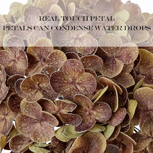 JINWOE Yellowish Brown Fall Hydrangea Artificial Flowers, 3PCS 21" Latex Large Real Touch Flowers, Faux Silk Flowers Fake Hydrangeas with Stems for Bouquet Table Centerpieces Halloween - color: Yellowish Brown, size: 3pcs