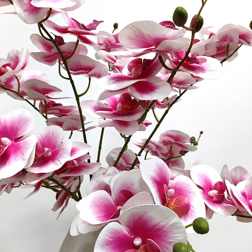 10 Pack Pink Orchid Artificial Flowers Real Touch, 27'' Artificial Fake Faux Silk Orchid Stem Bouquets for Wedding Party Home Garden Decor,Orquideas Artificiales para Decora (10, pink + white edge) - color: Pink+white Edge