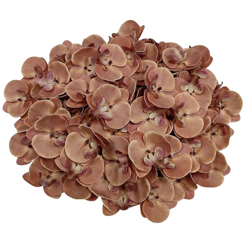 Fake Coffee Orchids Artificial Flowers Heads, 3.5''Fake Orchid Heads for Wedding Floral Bouquet Decor DIY Craft Making Bridal Shower Photography Props (80, Coffee) - color: Coffee
