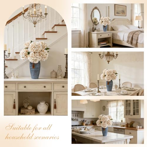6PCS 21 Inch Lifelike Artificial Silk Hydrangea Flowers, Large Fake Hydrangea Flowers Bouquet with Stems, Full Faux Hydrangea for Home Decor Wedding Table Party Office Decor(Off White) - color: Off White