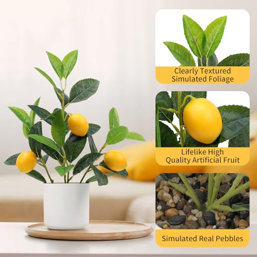 Woration Artificial Yellow Lemons Plants with White Pot 14.5inches Faux Fake Lemon Branch Potted Greenery Wedding Home Office Desk Decoration Table Centerpiece - color: Artificial Lemon Plant Potted