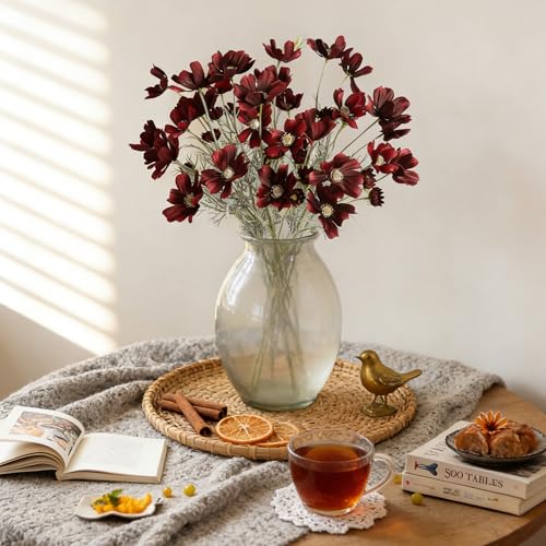 HCTCPALS Artificial Flowers for Outdoors 6 Pcs Daisy Plant Realistic Silk Fake Flowers for UV Resistant Faux Plants Outdoor Indoor Outside Front Porch Hanging Planter Decoration-24” WineRed - color: Daisy Winered
