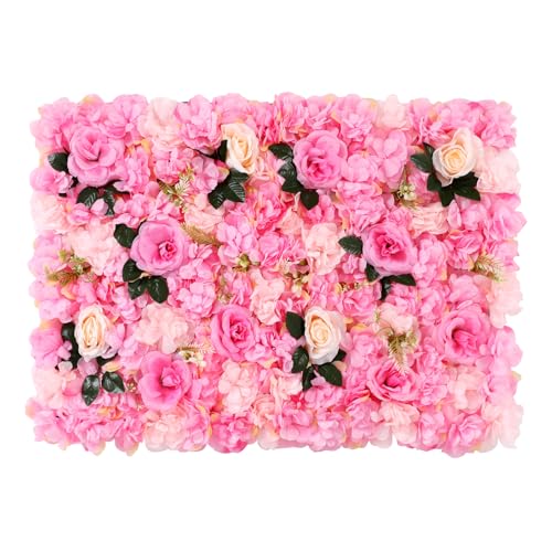 DNYSYSJ Flower Wall 12PCS 23.62" x 15.75" x 0.79" Flower Backdrop Lifelike Dark Pink Rose Peony Flower Panel Deep Pink Silk Fabric Floral Wall Mat Deep for Garden Patio Wedding Indoor Outdoor Decor - color: Dark Pink, size: 12 pieces