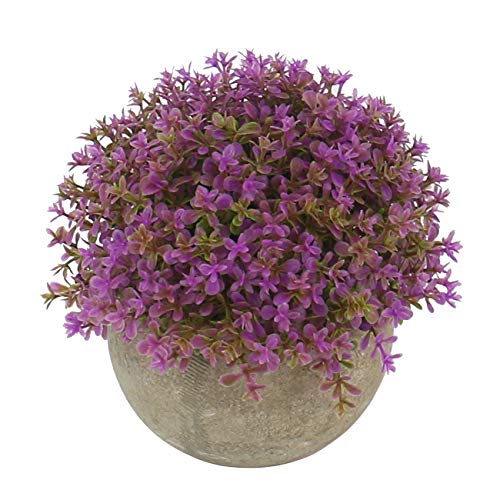 Ogrmar Mini Plastic Artificial Plants Grass in Pot/Small Artificial Faux Greenery/Mini Plants Topiary Shrubs for Bathroom, House Decorations (Purple) - color: Purple