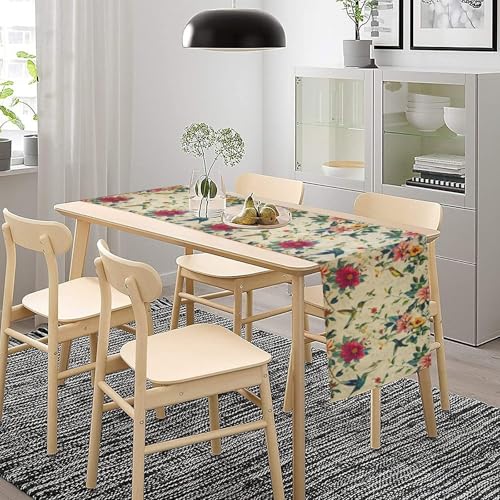 Summer Bird Floral Table Runner,Spring Birds Table Runner Burlap Table Decoration for Seasonal Home Kitchen Dining Dinner Indoor Holiday Farmhouse Decor 13x36 Inch - color: Bird_7, size: 13x36inch