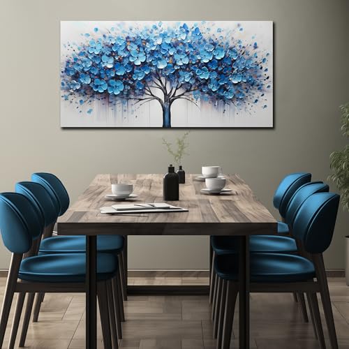 Tree Art Wall Decor for Living Room Blue Pictures Wall Decor for Bedroom Home Office Decor Ready to Hang 24 x 48 Inch - color: Blue, size: 48"L x 24"W