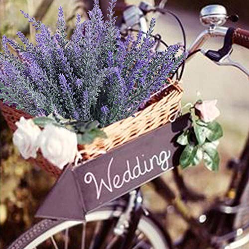 GTIDEA 4pcs Artificial Flowers Fake Lavender Faux Purple Flocked Plastic Flowers Plants for Home Wedding Kitchen Garden Patio Window Box Office Table Centerpieces Indoor Outdoor Décor
