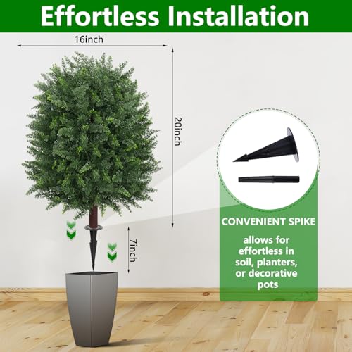 Yangrass Artificial Set of 2 Cedar Topiary Ball Trees 27" for Outdoors with Ground Spike, UV Resistant Faux Cypress Plants, Evergreen Shrubs Bushes for Front Porch Garden Backyard Decor - color: Large Size Cedar