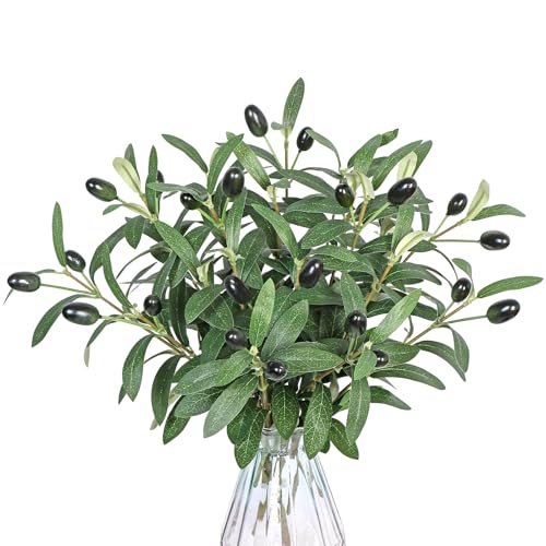 Betylifoy 12 Pack Artificial Olive Branches Faux Olives Plants Greenery Stems with Fruits 11.8" Fake Olive Tree Branches Leaves for Vase Bouquets Wedding Home Greenery Decor
