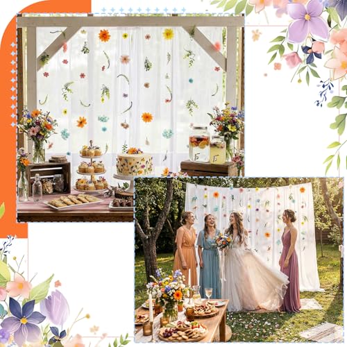 6 Pcs 35.4 Inch Artificial Pastel Flower Garlands with 3 Pcs 10 Ft Wedding Tulle Table Runner Wildflower Vines Floral Table Runner Garlands for Wedding Bridal Shower Spring Tea Party - style: Vibrant Wildflower