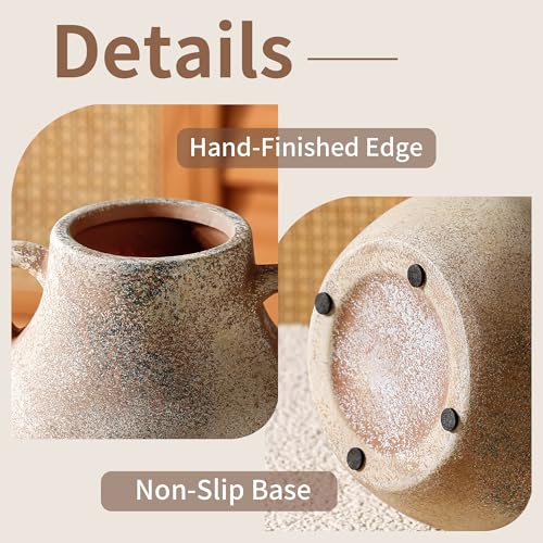 Ceramic Rustic Flower Vase, 7.48 Inch Pottery Modern Vase for Shelf, Tabletop, Vintage Farmhouse Home Decor for Coffee Table, Living Room, Mantle, Fireplace, Entryway - color: Rustic 7.48 Inch