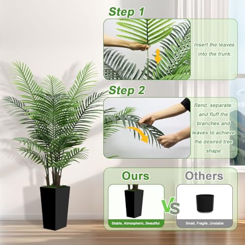 5FT Tall Fake Palm Tree with Black Planter – Artificial Plants Indoor Large Faux Tree Indoor Plant for Living Room Office Home Floor Decor - color: Black, size: 5ft