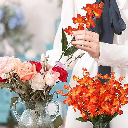 26.7'' Artificial Orchid Stems, 12Pcs Orange Silk Turquoise Orchids Flowers for Wedding Bridal Bouquet Boutonniere Wreath Table Centerpiece Outdoor Decor - color: Orange