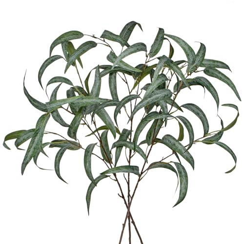 Faux Eucalyptus Stems Willow Eucalyptus Leaves 34” Long Fake Salix Leaves 3 Pcs Artificial Greenery Stems for DIY Bouquet Arrangements Centerpieces Shower Decorations-Artificial Eucalyptus Stems - color: We Green, size: 3Pcs