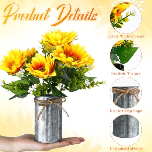 SiliFine 12 Sets Sunflowers Centerpieces for Tables Artificial Sunflower with Vase Rustic Faux Flower for Home Summer Spring Kitchen Decor (Vintage Color) - color: Vintage Color