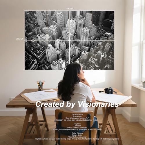Mollywell Art Acoustic Panels, 48x32 in, City Skyline | Self-Adhesive, Reduces Echo, Sound Absorbing, Modern Art Wall Decor, Living Room, Studio, Bedroom, Office - color: City Skyline, size: 8 Pack Art