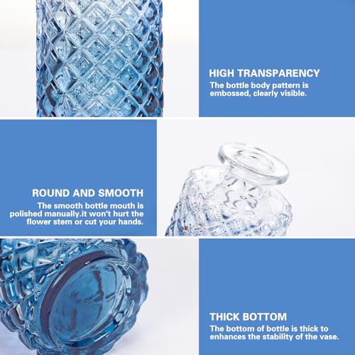 Fixwal 36 Blue Bud Vases Glass Bud Vase Set, Small Vases for Flowers, Bud Vases for Centerpieces Mini Flower Vases in Bulk for Rustic Wedding Decorations Vintage Look Home Table Decor (Blue) - color: Blue, size: 36pcs