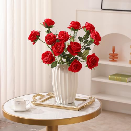 Red Fake Roses Artificial Flowers - 10 Pcs Fake Artificial Roses Silk Flowers with Stems for Home Wedding Hotel Office Centerpiece Decor - color: Red, size: 10 Pcs