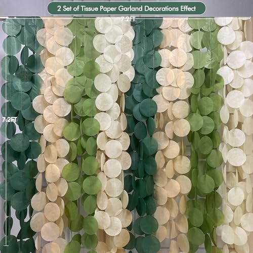 205 Ft Sage Green Party Decorations Oilve Green and Beige Circle Dot Backdrop Garland Tissue Paper Polka Dots Hanging Streamer for Baby Shower Birthday Wedding Engagement Bachelorette Party Supplies - color: Olive Green Beige