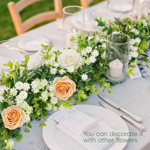 6FT Eucalyptus Garland with Flowers, 8 Pack Artificial Greenery Garland Hanging Faux Eucalyptus Garland Suitable for Table Wedding Backdrop Arch Wall Party UV Protected Indoor Outdoor Decor - size: 8 Pack