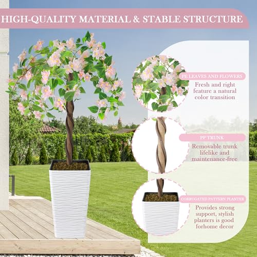 Artificial Cherry Blossom Tree 4FT, Fake Floral Tree with White Planter, Decorative Topiary Plant, Potted Faux Plant for Home Porch Decor Indoor Outdoor (Pink, 4FT) - color: Pink, size: 4ft